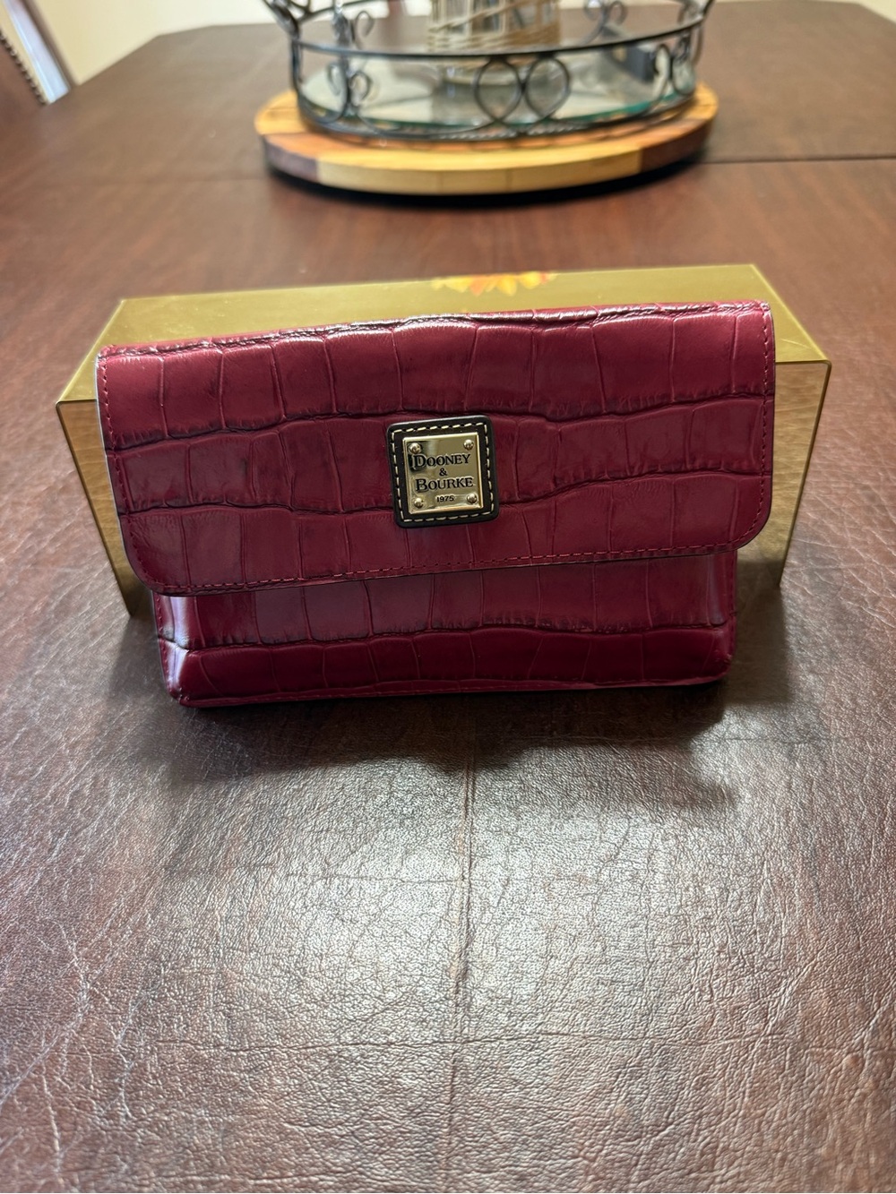 Dooney & Bourke Oakdale Milly Croc-Embossed Wine Fold-Over Wristlet
